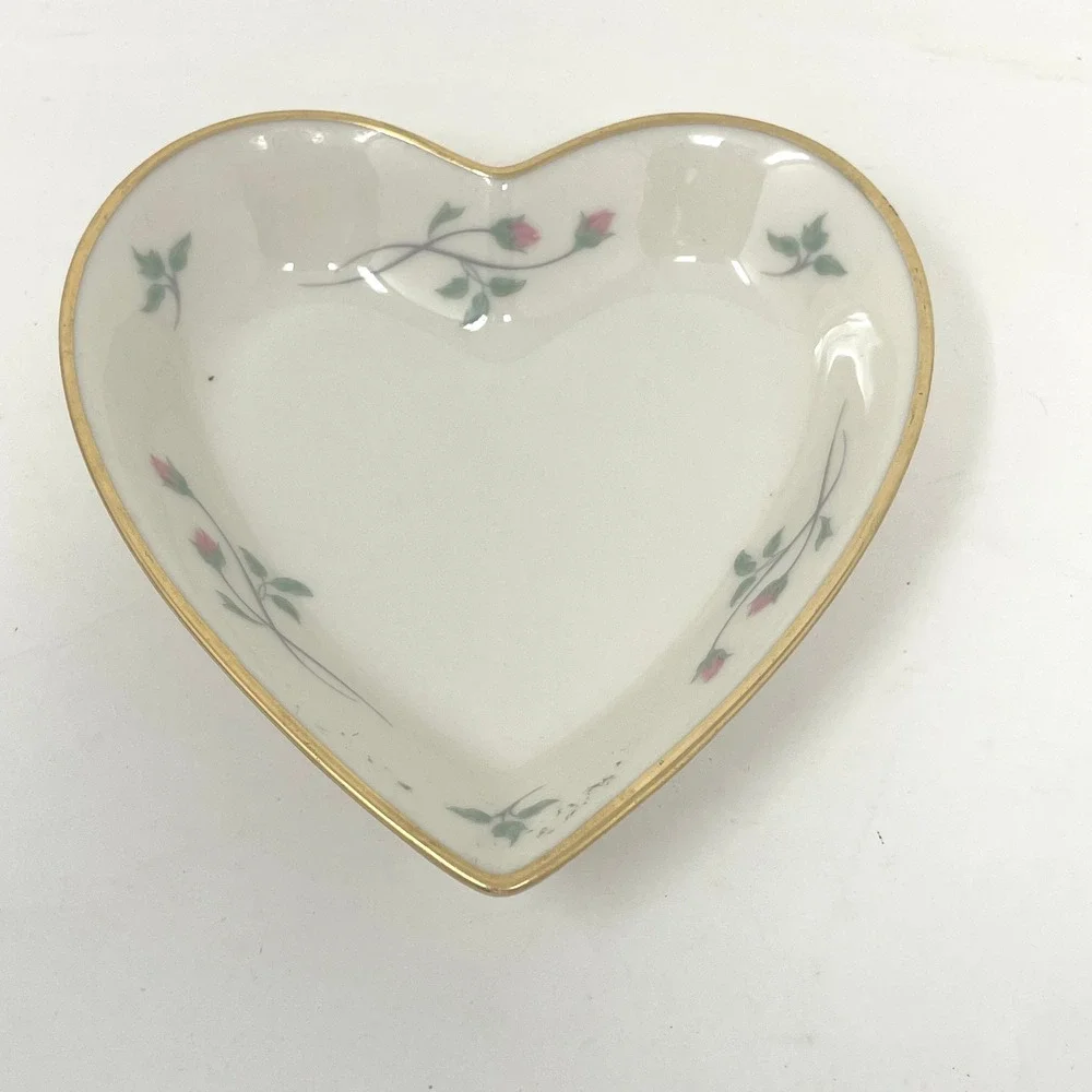 Lenox Rose Manor Heart Trinket Dish Ivory China Pink Rose Gold Trim Made in USA